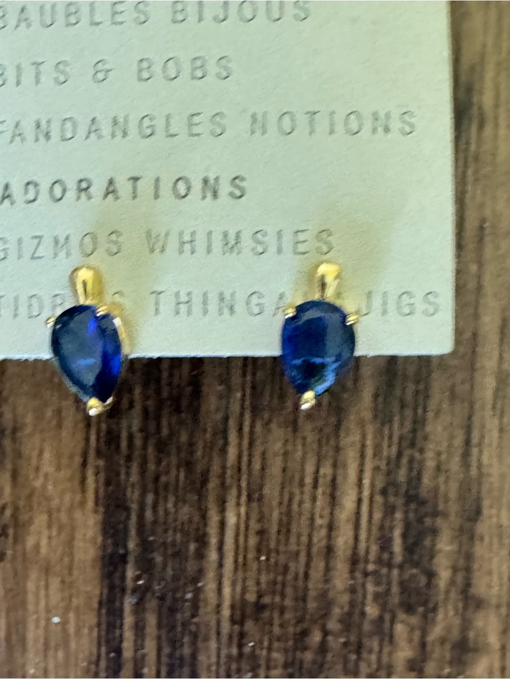 Anthropologie Gold Plated Teardrop Crystal Sapphire Blue Stud Earring - Picture 6 of 14
